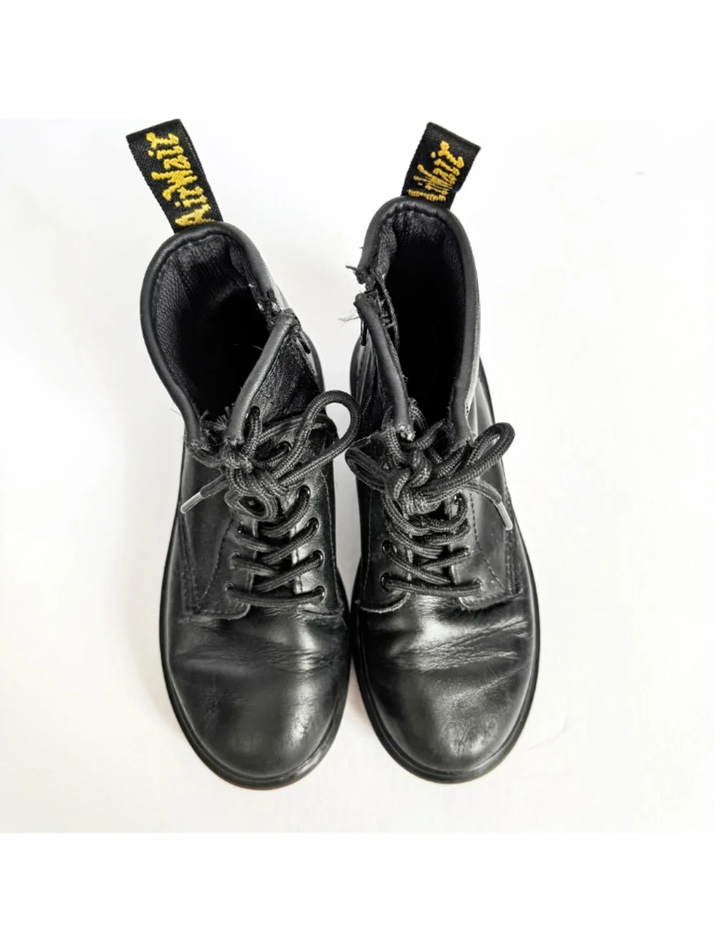 Doc Martens Kids 1460J Black Leather Side Zip Lace Up Combat Boots US2/UK1/EU33